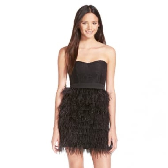 A. Drea Dresses & Skirts - A. Drea Faux Feather Strapless Dress with Lace Top